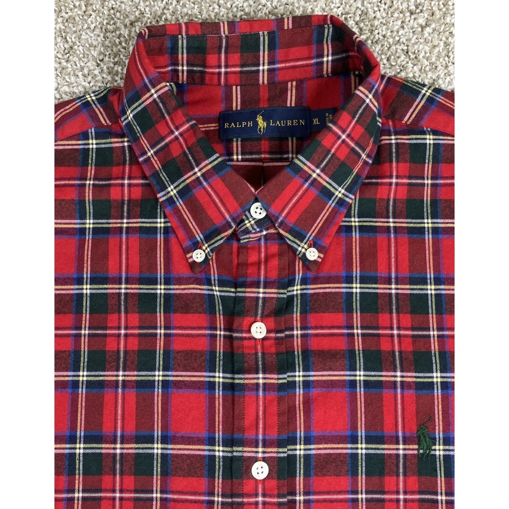 Ralph Lauren Red Plaid Button Down Shirt Men's Size‎ XL 100% Cotton Pony